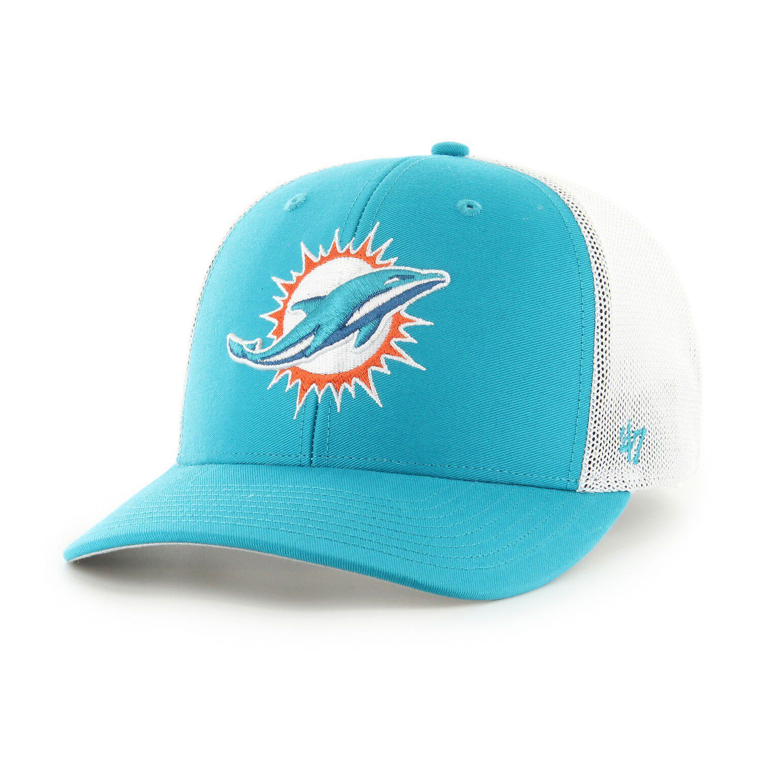 Miami Dolphins New Era Striped A-Frame 9FIFTY Trucker Snapback Hat -  White/Aqua