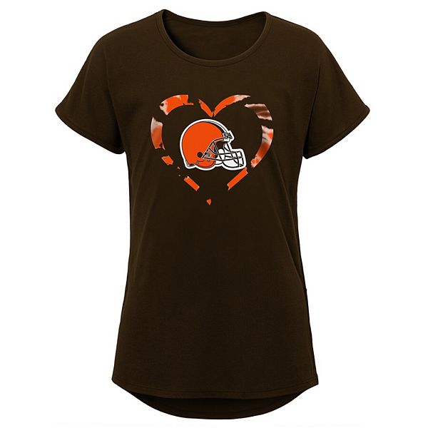 Girls Youth Brown Cleveland Browns Tie-Dye Heart T-Shirt