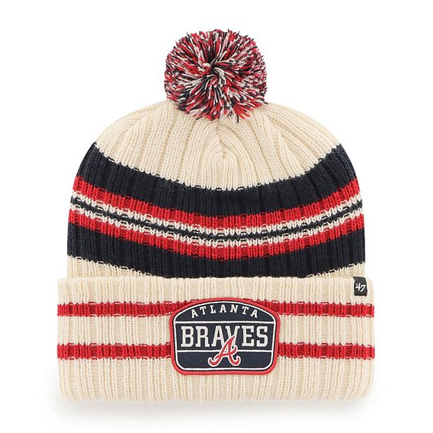 Men's '47 Natural Atlanta Braves Home Patch Cuffed Knit Hat with Pom