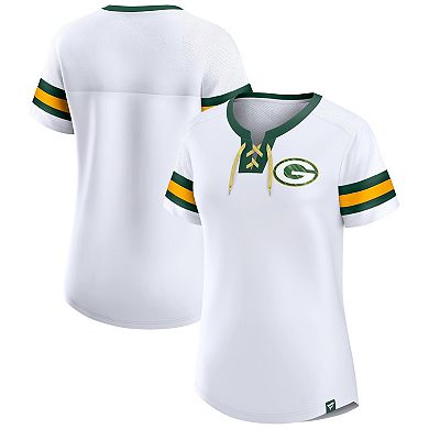 Women's Fanatics Branded White Green Bay Packers Sunday Best Lace-Up T-Shirt