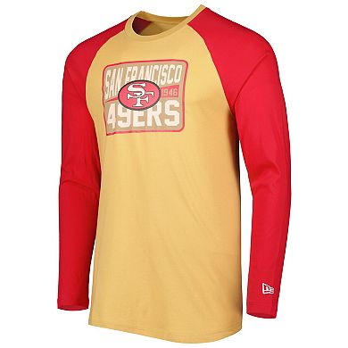 Men's New Era Gold San Francisco 49ers Throwback Raglan Long Sleeve T-Shirt