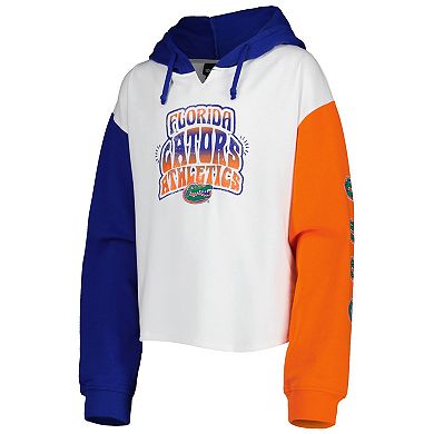 Girls Youth White/Royal Florida Gators Color Run Fleece Pullover Hoodie