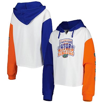 Girls Youth White/Royal Florida Gators Color Run Fleece Pullover Hoodie