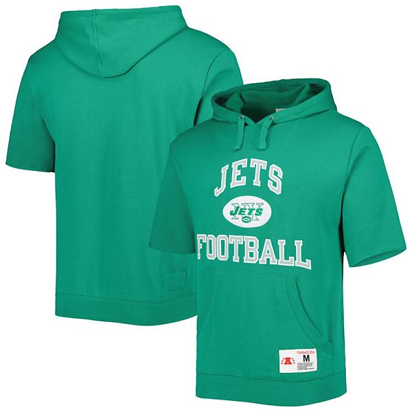 Men's Mitchell & Ness Kelly Green New York Jets Washed Short Sleeve  Pullover Hoodie