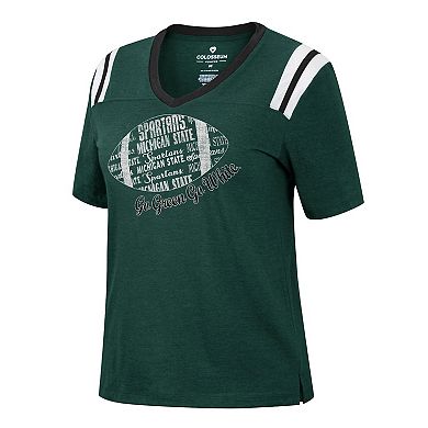 Women's Colosseum Heathered Green Michigan State Spartans 15 Min Early Football V-Neck T-Shirt