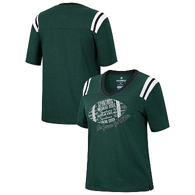 Women's Colosseum Heathered Green Michigan State Spartans 15 Min Early Football V-Neck T-Shirt