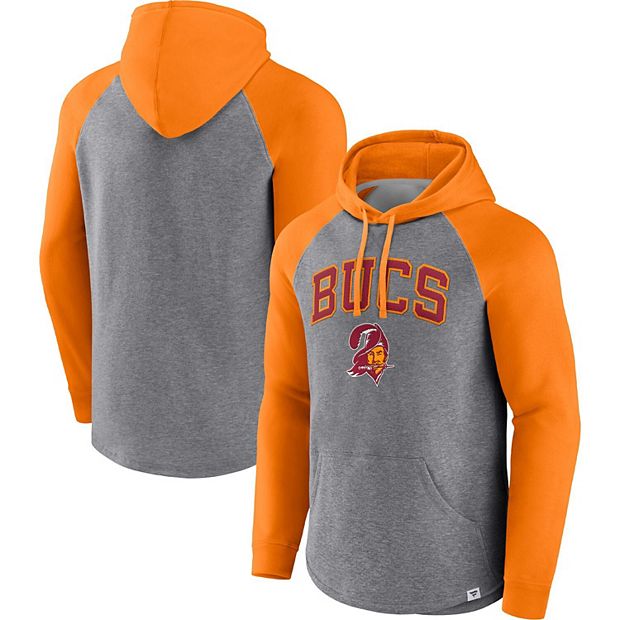 Men's Fanatics Branded Heathered Gray/Orange Tampa Bay Buccaneers By Design  Raglan Pullover Hoodie