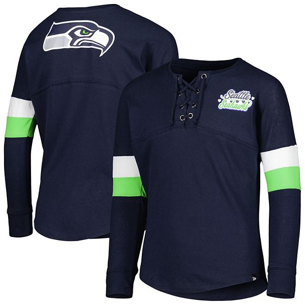 Seattle Seahawks New Era Women's Lace-Up Raglan T-Shirt - College Navy