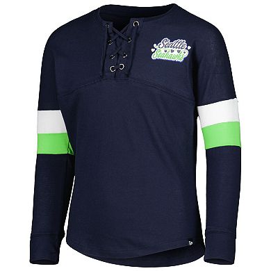 Girls Youth New Era College Navy Seattle Seahawks Lace-Up Long Sleeve T-Shirt