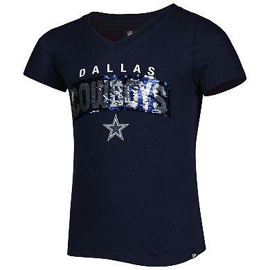 Girls Youth New Era Navy Dallas Cowboys Reverse Sequin Wordmark V-Neck ...