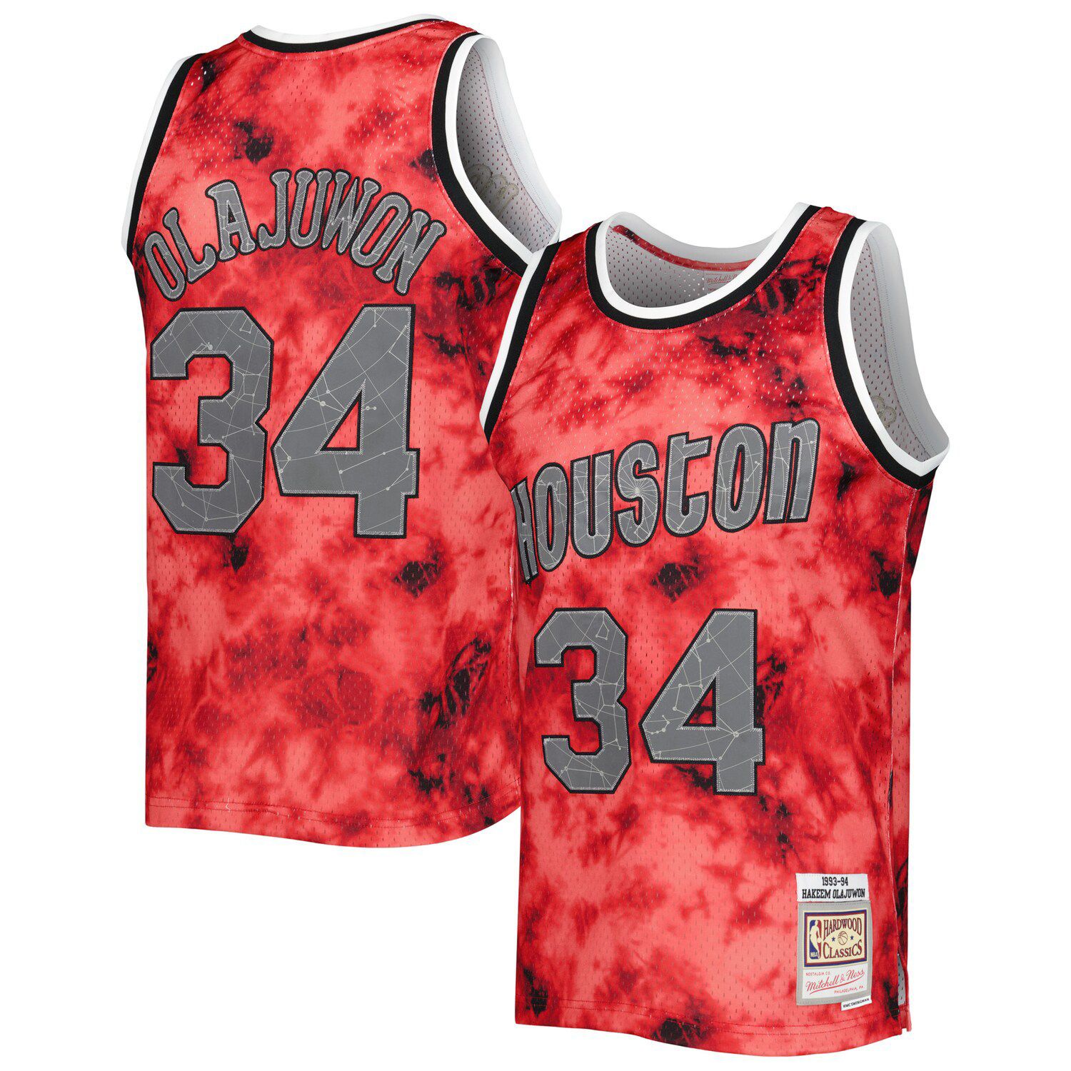 Men's Mitchell & Ness Hakeem Olajuwon Charcoal Houston Rockets Hardwood  Classics Retired Player 1993/94 Metal Works Swingman Jersey