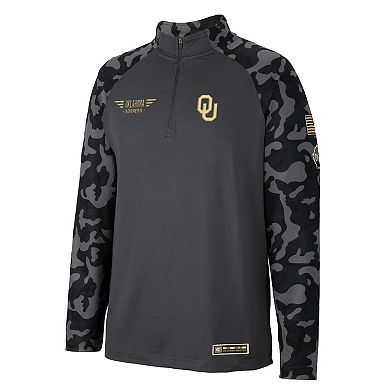 Men's Colosseum Charcoal Oklahoma Sooners Long Range Raglan Quarter-Zip Jacket