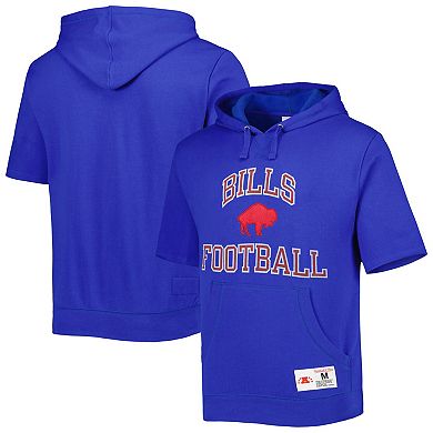 Men's Mitchell & Ness Royal Buffalo Bills Washed Short Sleeve Pullover Hoodie