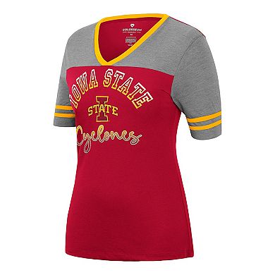 Women's Colosseum Cardinal/Heathered Gray Iowa State Cyclones There You Are V-Neck T-Shirt