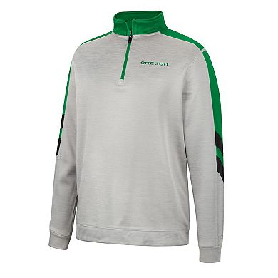 Men's Colosseum Gray/Green Oregon Ducks Bushwood Fleece Quarter-Zip Jacket