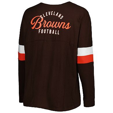 Women's New Era Brown Cleveland Browns Plus Size Athletic Varsity Lace-Up V-Neck Long Sleeve T-Shirt