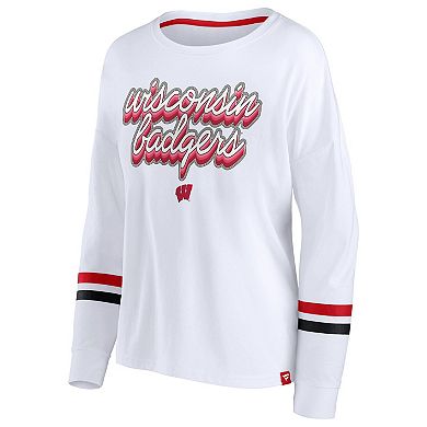 Women's Fanatics Branded White Wisconsin Badgers Retro Power Striped Long Sleeve T-Shirt