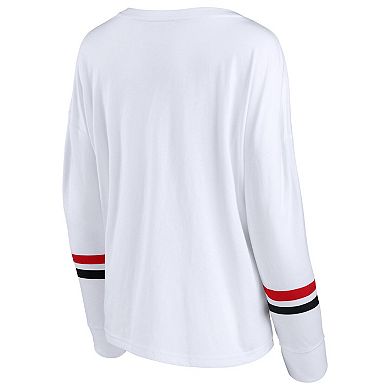 Women's Fanatics Branded White Wisconsin Badgers Retro Power Striped Long Sleeve T-Shirt