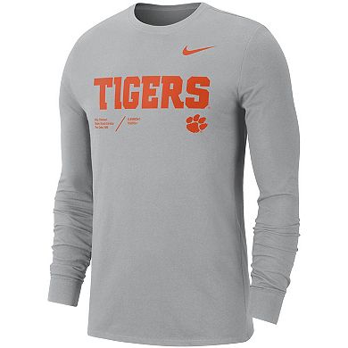 Men's Nike Gray Clemson Tigers Team Practice Performance Long Sleeve T ...