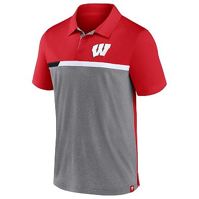 Men's Fanatics Branded Red/Heathered Gray Wisconsin Badgers Split Block Color Block Polo