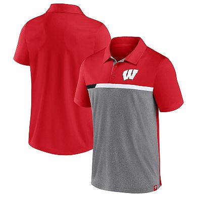 Men's Fanatics Branded Red/Heathered Gray Wisconsin Badgers Split Block Color Block Polo