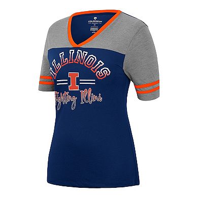 Women's Colosseum Navy/Heathered Gray Illinois Fighting Illini There You Are V-Neck T-Shirt