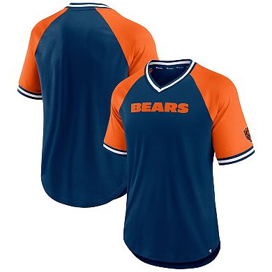 Men's Fanatics Branded Navy/Orange Chicago Bears Second Wind Raglan V-Neck T-Shirt