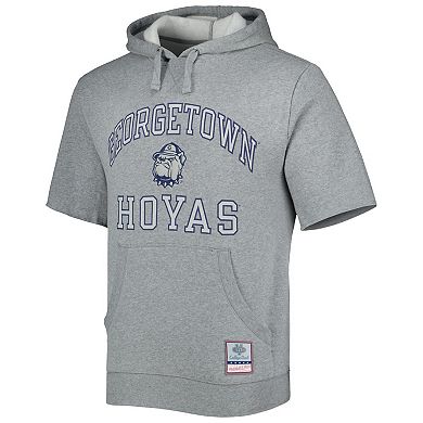 Men's Mitchell & Ness Heathered Gray Georgetown Hoyas Wordmark Short Sleeve Pullover Hoodie