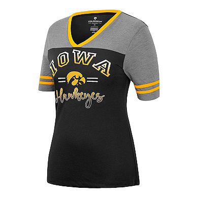 Women's Colosseum Black/Heathered Gray Iowa Hawkeyes There You Are V-Neck T-Shirt