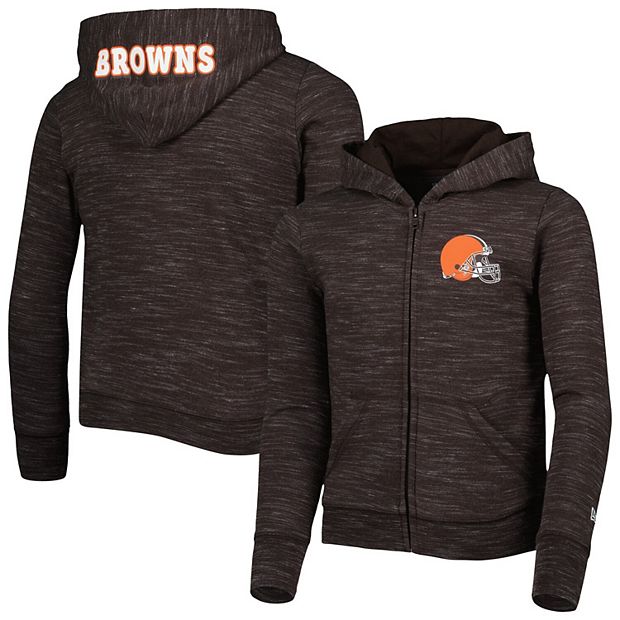 Girls Youth New Era Brown Cleveland Browns Reverse Space Dye French Terry  Full-Zip Hoodie