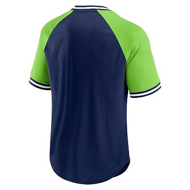 Men's Fanatics Branded College Navy/Neon Green Seattle Seahawks Second Wind Raglan V-Neck T-Shirt