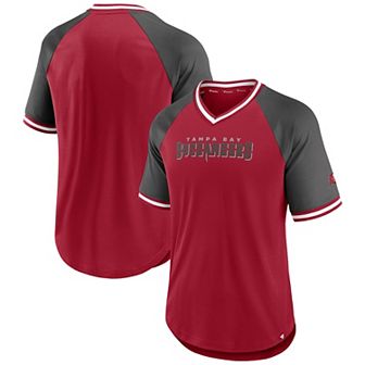 Men's Fanatics Branded Red/Pewter Tampa Bay Buccaneers Second Wind Raglan V-Neck T-Shirt