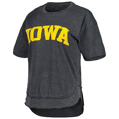 Women's Pressbox Black Iowa Hawkeyes Arch Poncho T-Shirt