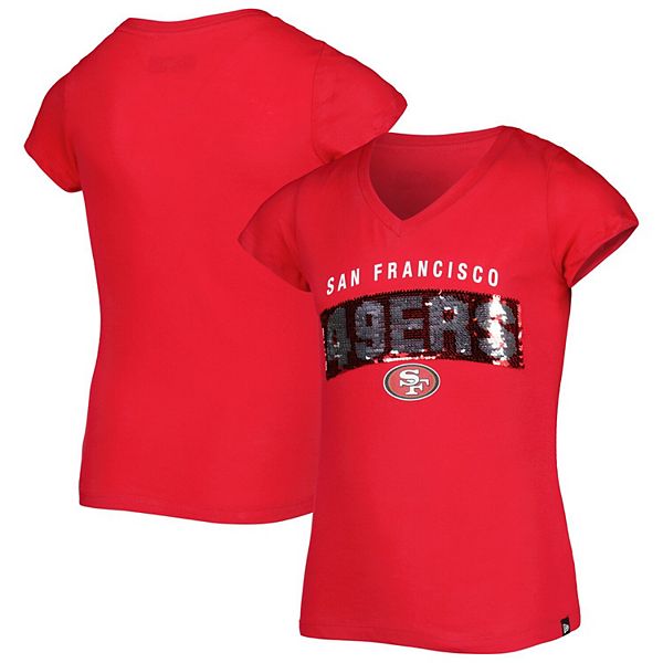 Youth New Era Scarlet San Francisco 49ers Multi Logo Ombre V-Neck T-Shirt