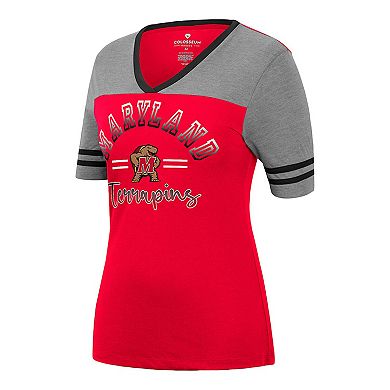 Women's Colosseum Red/Heathered Gray Maryland Terrapins There You Are V-Neck T-Shirt