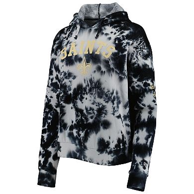 Women's New Era Black New Orleans Saints Cloud Dye Fleece Pullover Hoodie