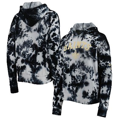 Women's New Era Black New Orleans Saints Cloud Dye Fleece Pullover Hoodie
