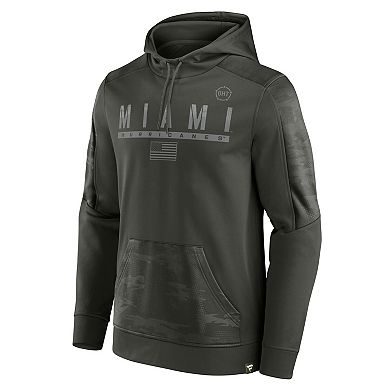 Men's Fanatics Branded Olive Miami Hurricanes OHT Military Appreciation Guardian Pullover Hoodie