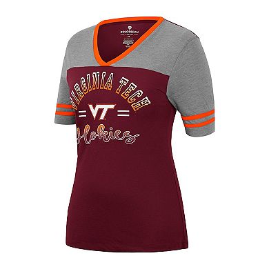 Women's Colosseum Maroon/Heathered Gray Virginia Tech Hokies There You Are V-Neck T-Shirt