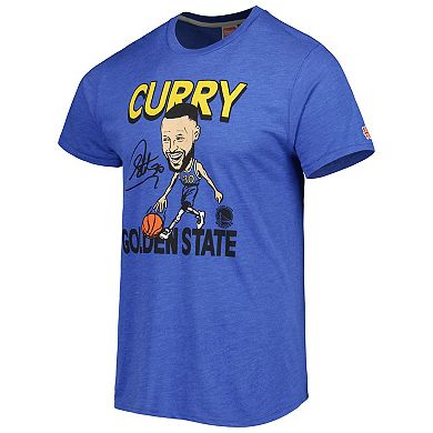 Men's Homage Stephen Curry Royal Golden State Warriors Player Caricature Tri-Blend T-Shirt