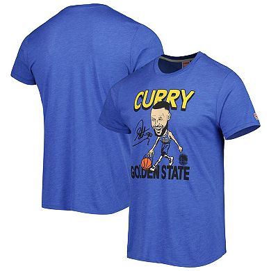 Men's Homage Stephen Curry Royal Golden State Warriors Player Caricature Tri-Blend T-Shirt