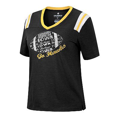 Women's Colosseum Heathered Black Iowa Hawkeyes 15 Min Early Football V-Neck T-Shirt
