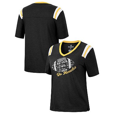 Women's Colosseum Heathered Black Iowa Hawkeyes 15 Min Early Football V-Neck T-Shirt