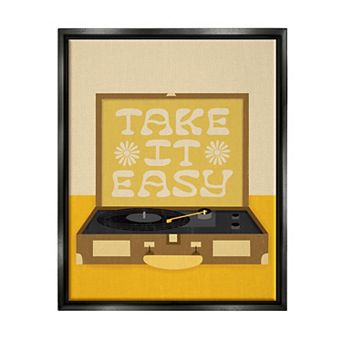 Stupell Home Decor Take it Easy Vintage Boho Record Player Metallic Frame Wall Art