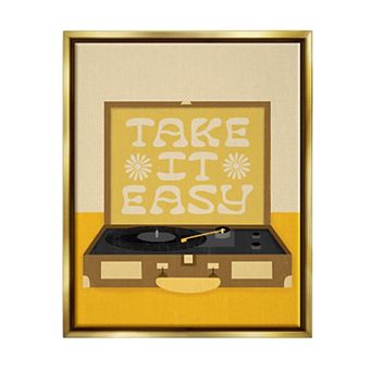 Stupell Home Decor Take it Easy Vintage Boho Record Player Metallic Frame Wall Art