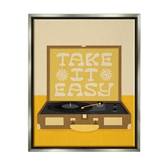 Stupell Home Decor Take it Easy Vintage Boho Record Player Metallic Frame Wall Art