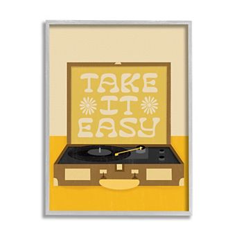 Stupell Home Decor Take it Easy Vintage Boho Record Player Wood Frame Wall Art
