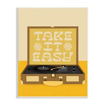 Stupell Home Decor Take it Easy Vintage Boho Record Player Wood Print Wall Art
