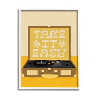 Stupell Home Decor Take it Easy Vintage Boho Record Player Wood Frame Wall Art