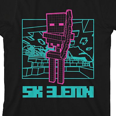 Boys 8-20 Minecraft Neon Pink Skeleton Graphic Tee